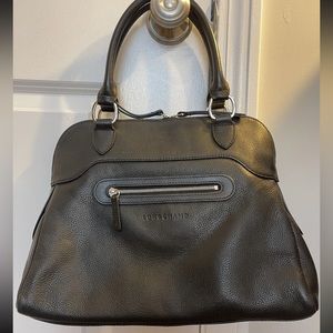 Longchamp Black Pebbled Leather Shoulder Satchel Tote Handbag Bag Purse